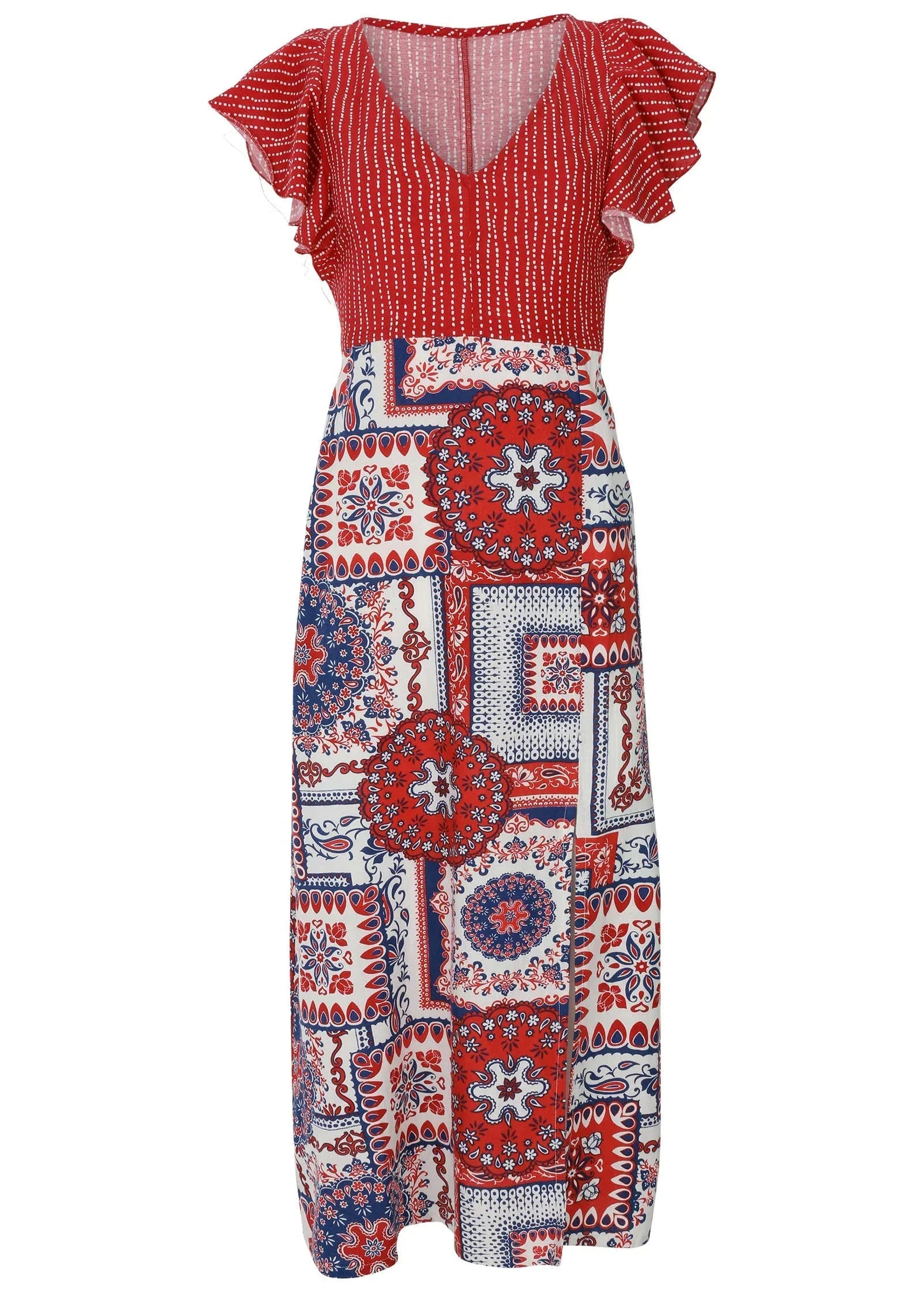 Linen V Neck Maxi Dress Heritage Bandana Medley