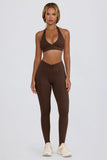 Brushed Jersey Ruched Mid Rise Leggings in Pecan Marl