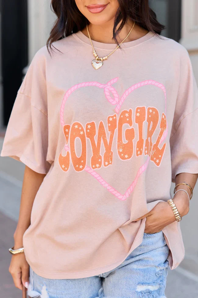 Cowgirl Taupe Oversized Graphic Tee