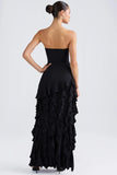 Ruffle Trim Strapless Gown in Black