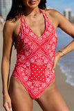 Golden Summer Bandana Red Halter Neck One Piece Swimsuit
