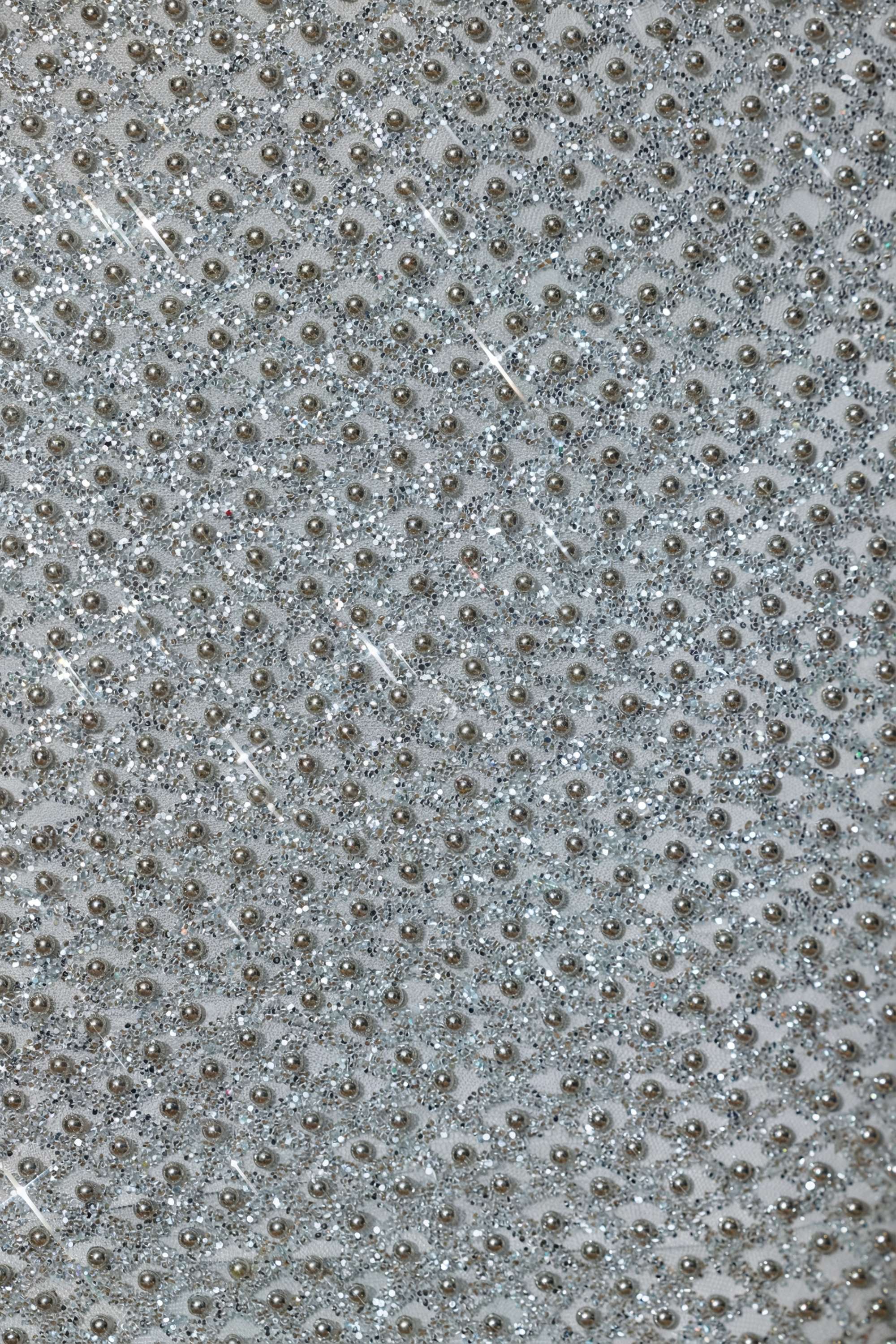 Embellished Cut Out Gown in Silver
