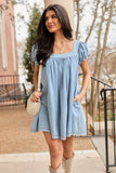 Meet Me Later Chambray Short Sleeve Swing Dress SALE