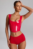Vinyl Lace Up Corset Top in Fire Red