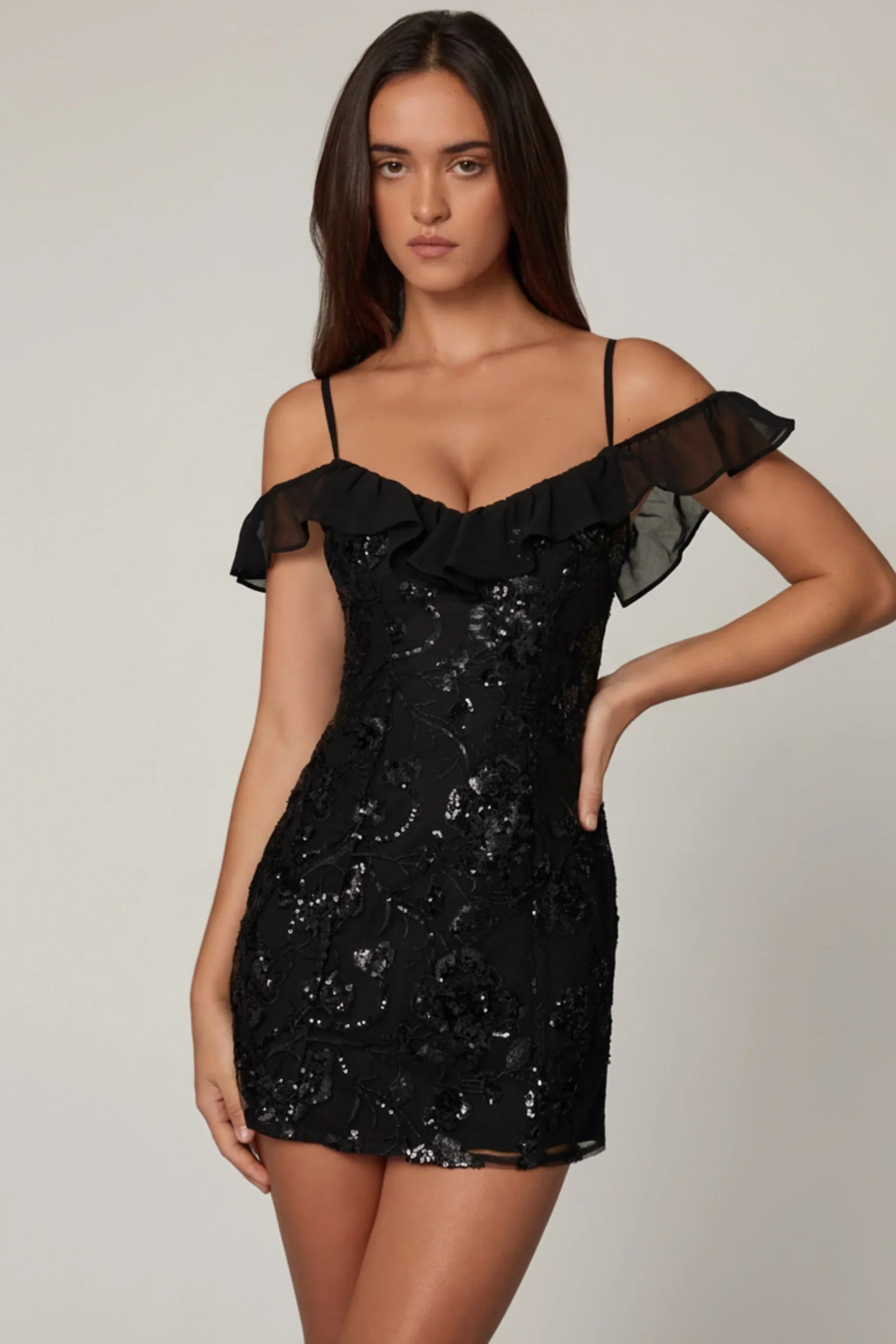 Embellished Lace Up A Line Mini Dress in Black