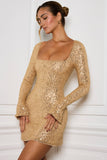 Embellished A Line Mini Dress in Gold