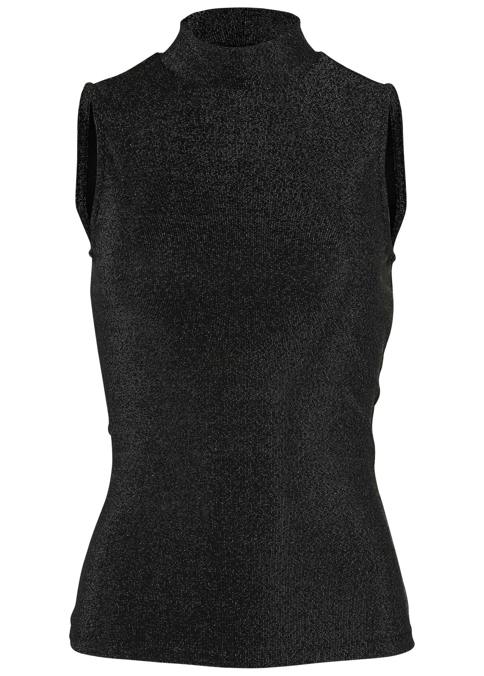 Glitter Knit Mock Neck Tank Jet Black Glitter Knit