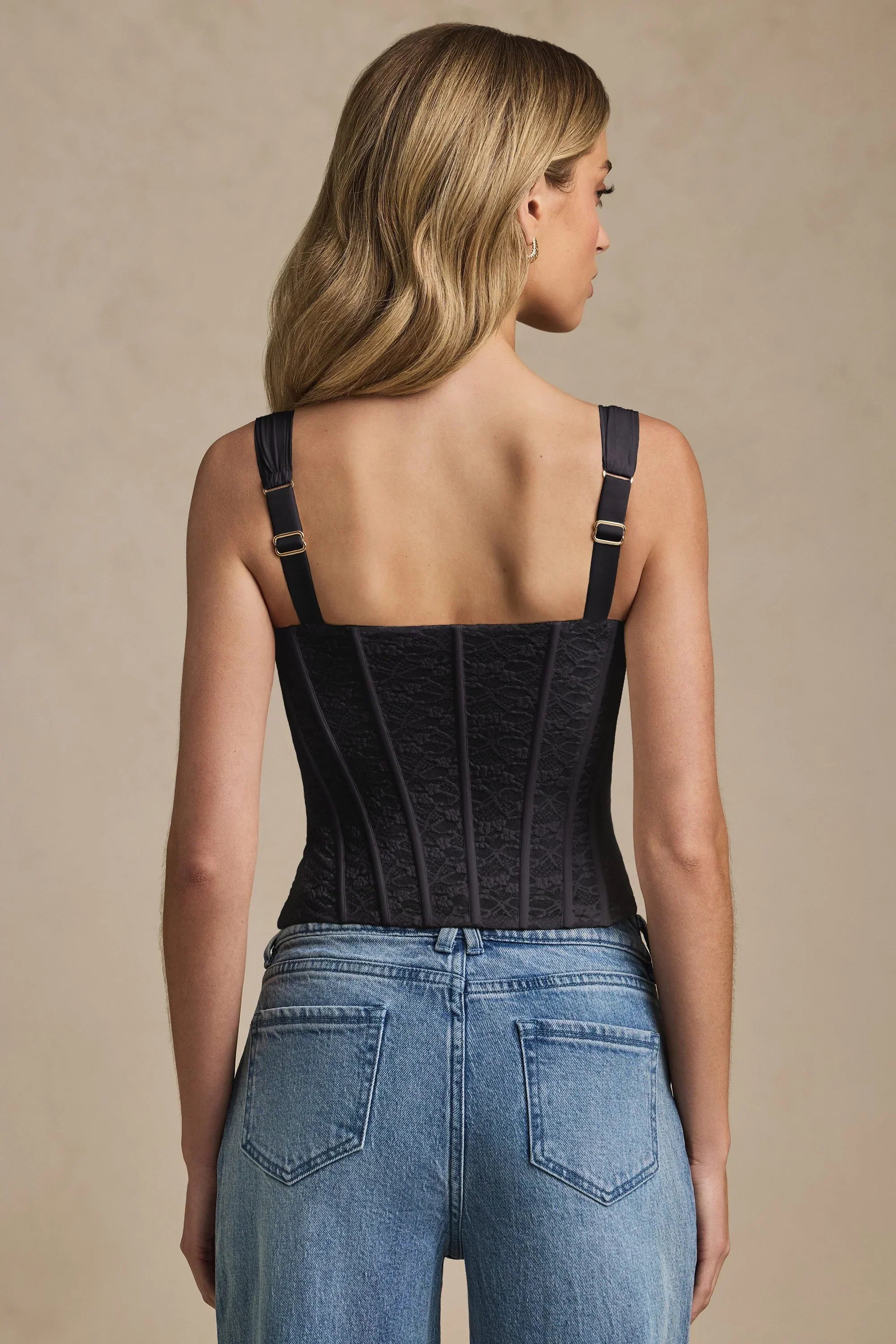 Underwired Lace Corset Top in Black