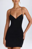 Strap Detail Halterneck Mini Dress in Black