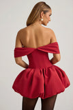 Off Shoulder Layered Bubble Hem Corset Mini Dress in True Red