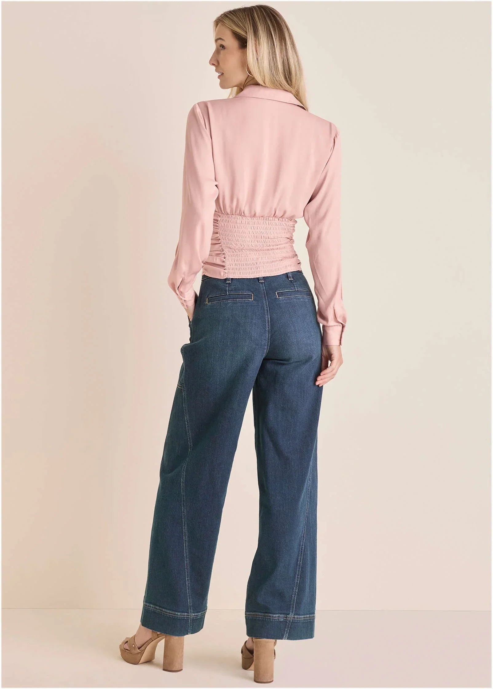Ruched V Neck Blouse Mauve