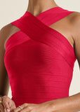 Cross Neck Bandage Dress Deep Red