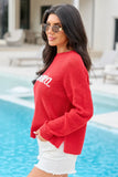 Off To The Fireworks Red America Script Striped Sweater