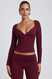 Modal Ruched Long Sleeve Top in Plum