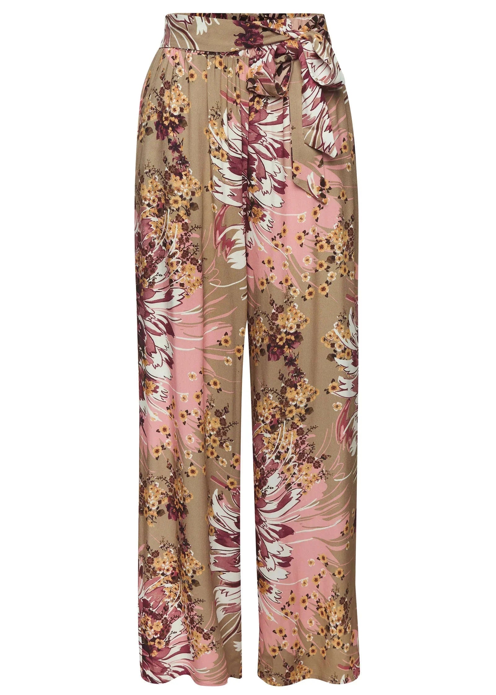 Tie Detail Printed Pants Taupe Multi