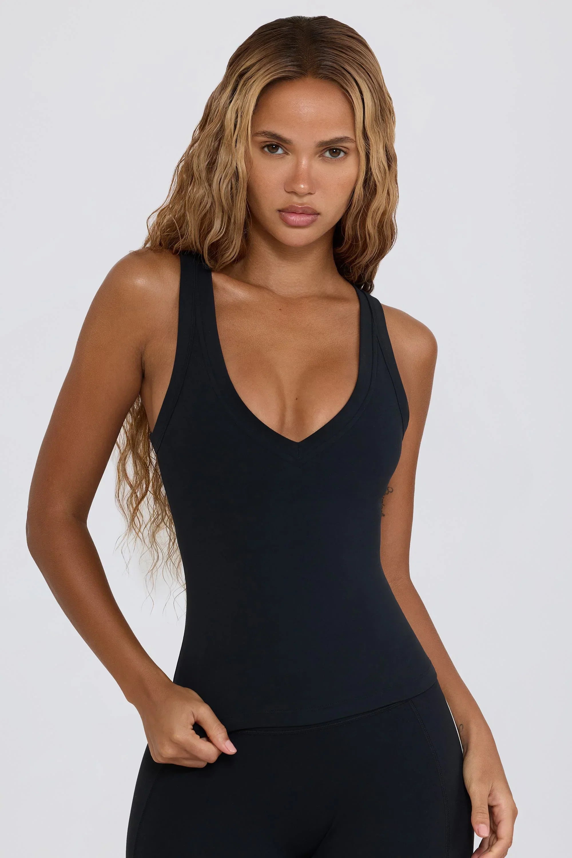 Soft Active V Neck Tank Top in Black