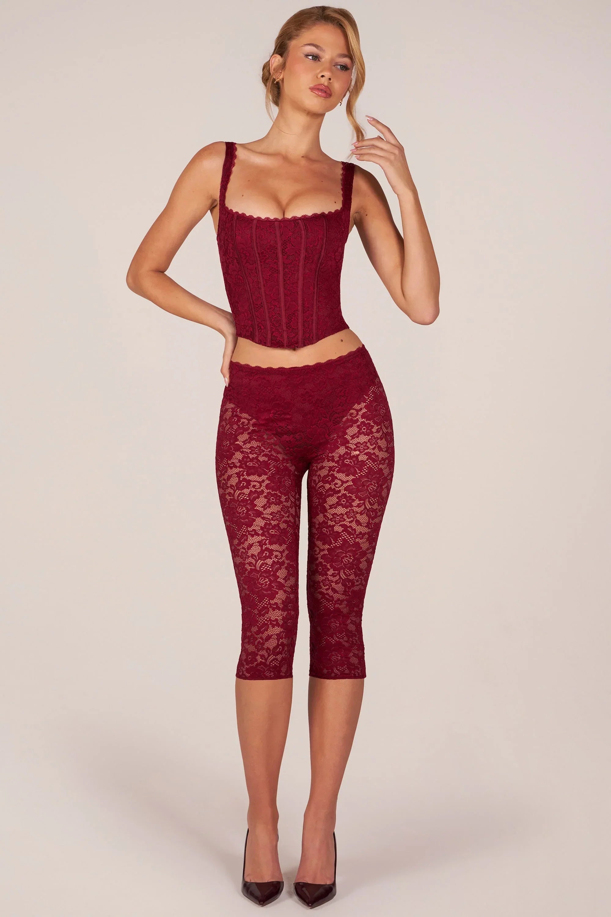 Laced Capri Trousers in Cherry Red