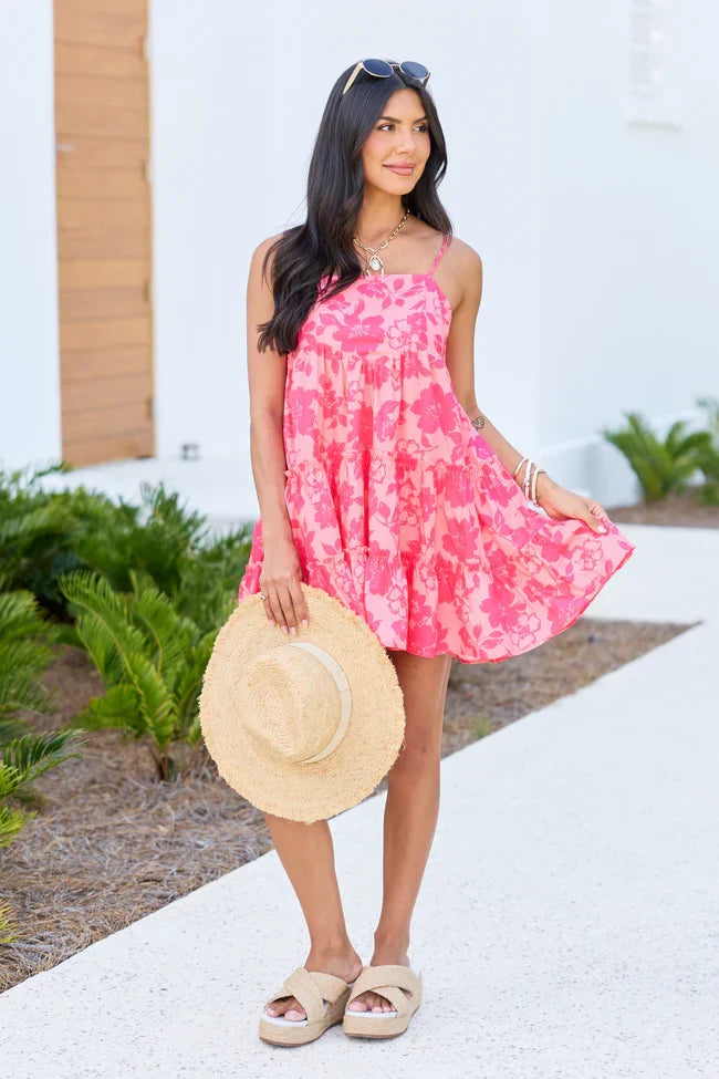 Change My Tune Pink Floral Square Neck Solid Romper Dress Cassidy Montalvo X Pink Lily
