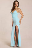 Deep V Neck Maxi Dress in Light Blue