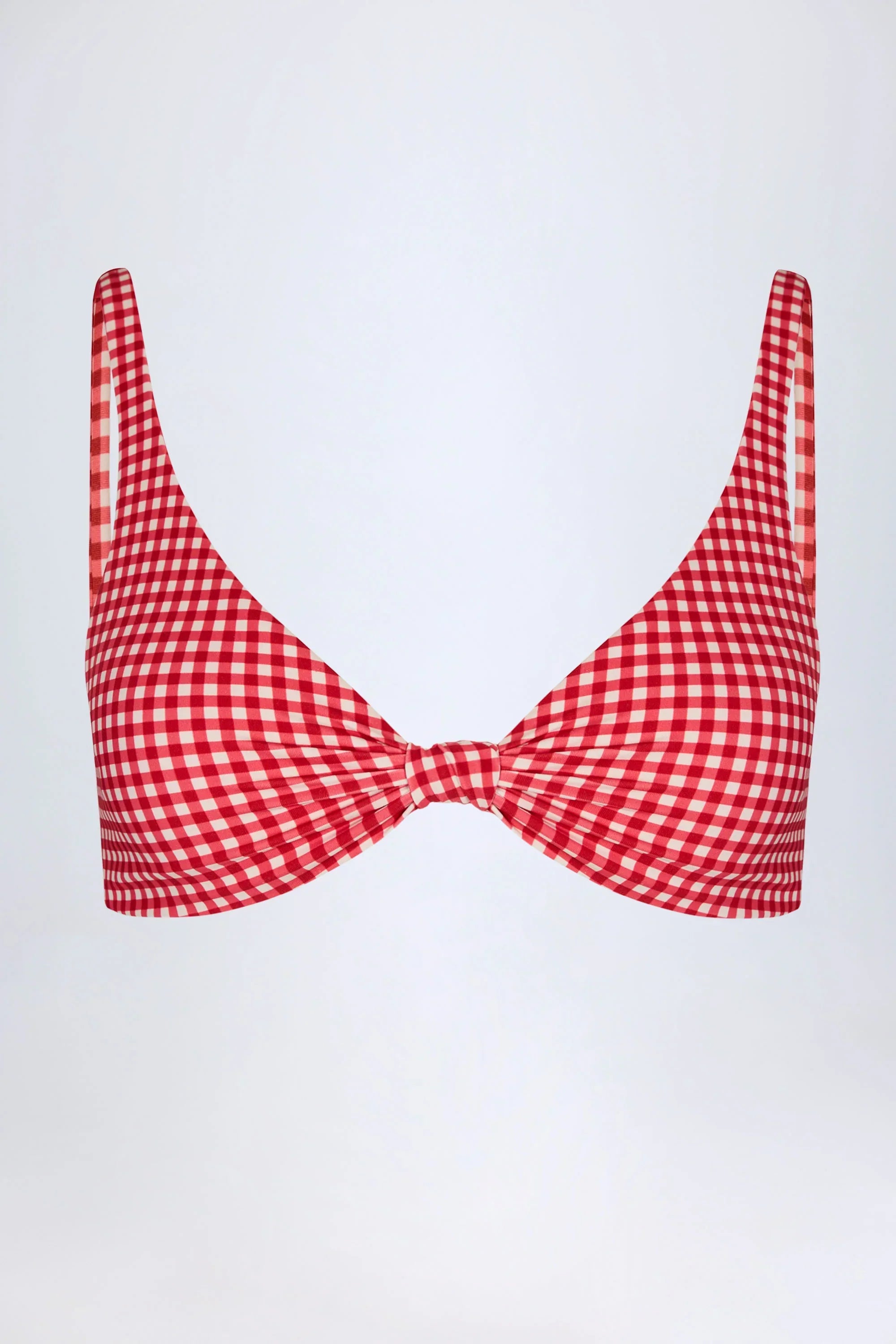 Knot Detail Bikini Top in Red Gingham