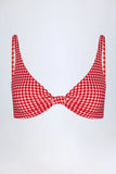 Knot Detail Bikini Top in Red Gingham