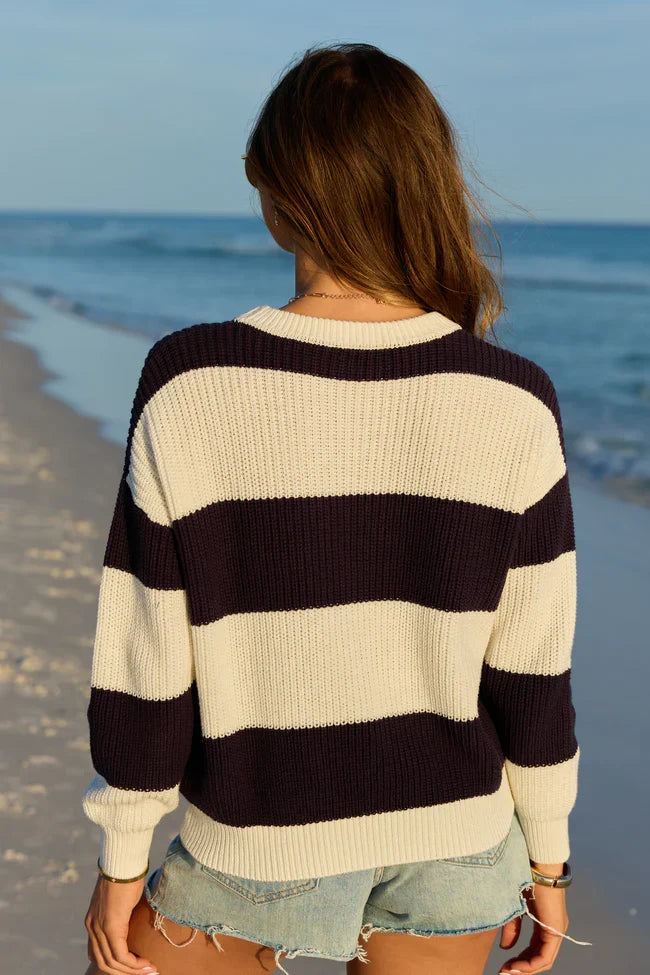 America Black And White Striped Sweater