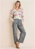 Stripe Pointelle Cardigan Grey Multi