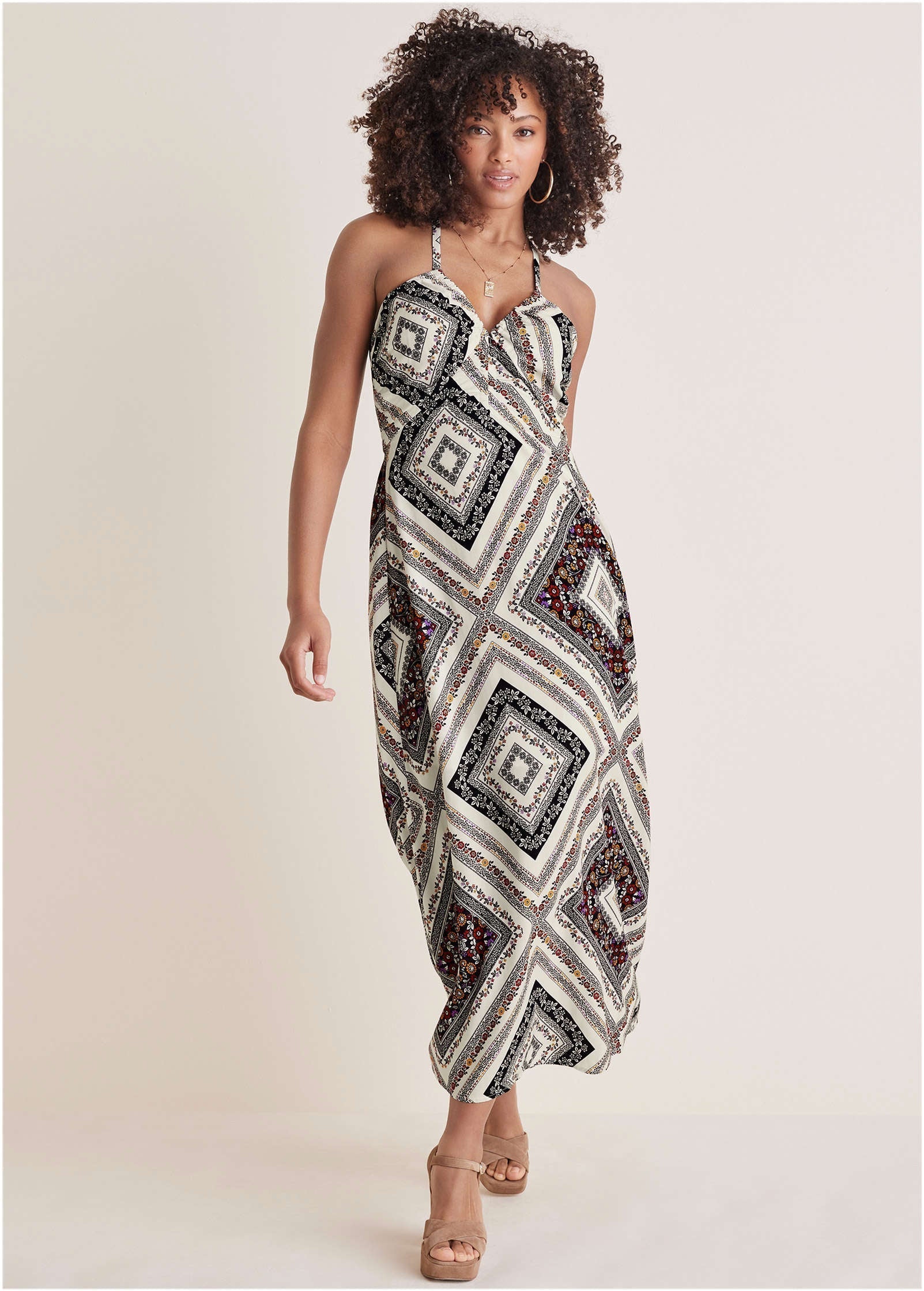 Strappy Back Maxi Dress Summer Prairie Patchwork Floral