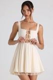 Tie Detail A Line Micro Mini Dress in Ivory