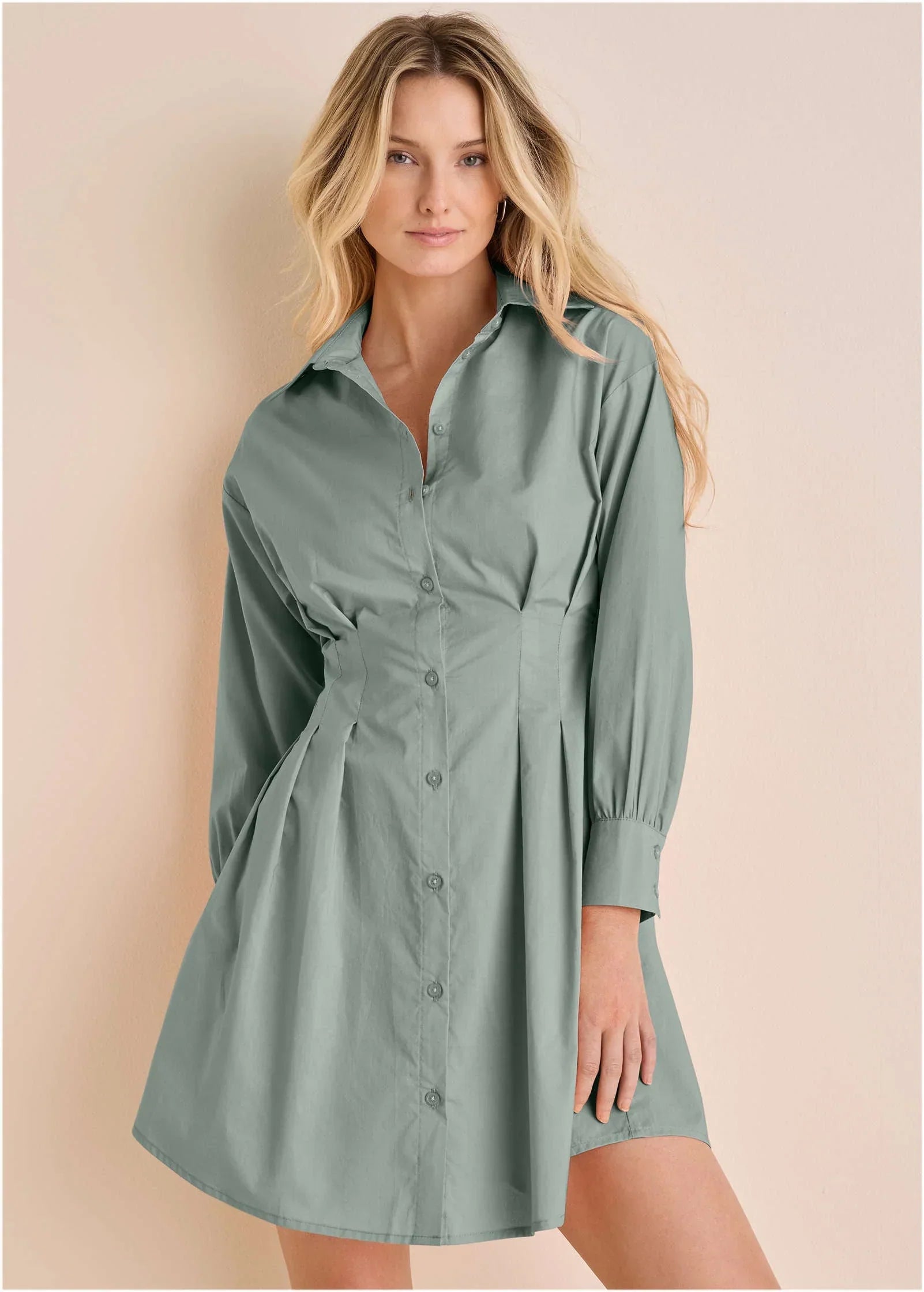 Pleated Shirt Dress Iceberg Green