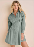 Pleated Shirt Dress Iceberg Green