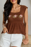 Sloane Brown Embroidered Floral Babydoll Top