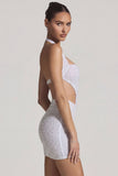 Embellished Cut Out Halterneck Mini Dress in White