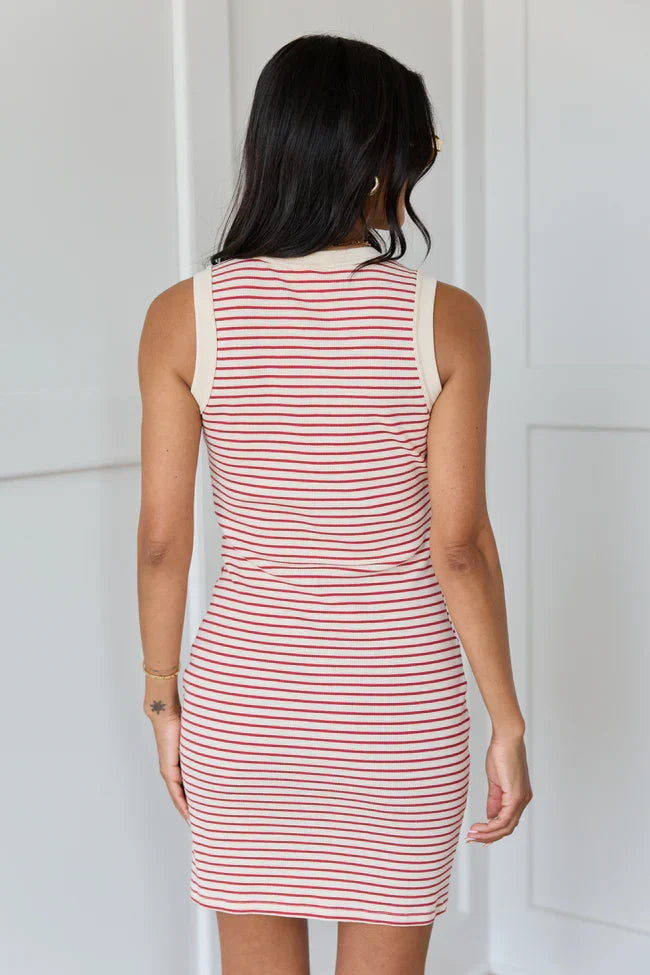 Audrey Red Striped Ribbed Knit Mini Dress