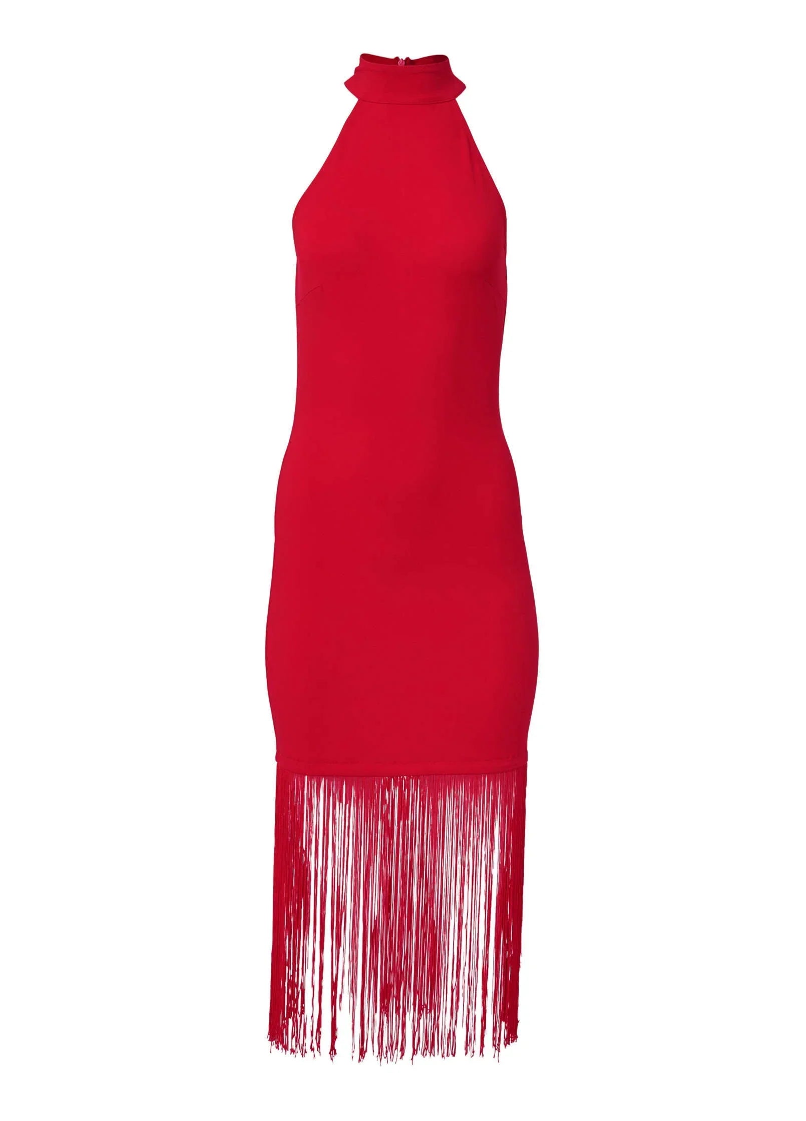 High Neck Fringe Dress Red