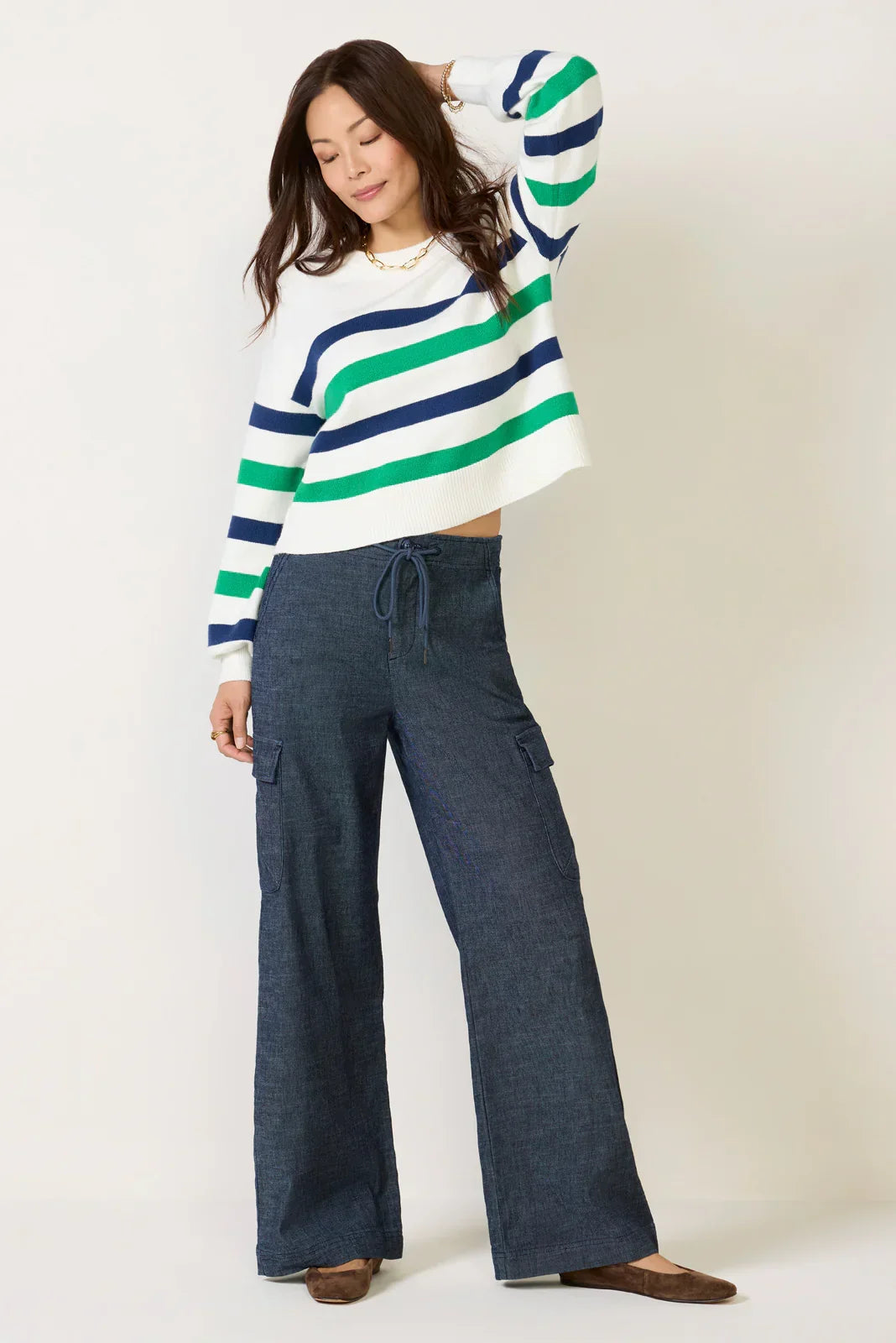 Skye Volume Sleeve Striped Sweater