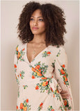 Printed Wrap Mini Dress Orange Bella