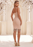 Starlit Kiss Diamante Bandage Mini Dress Beige