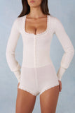 Knit Long Sleeve Romper in Ivory