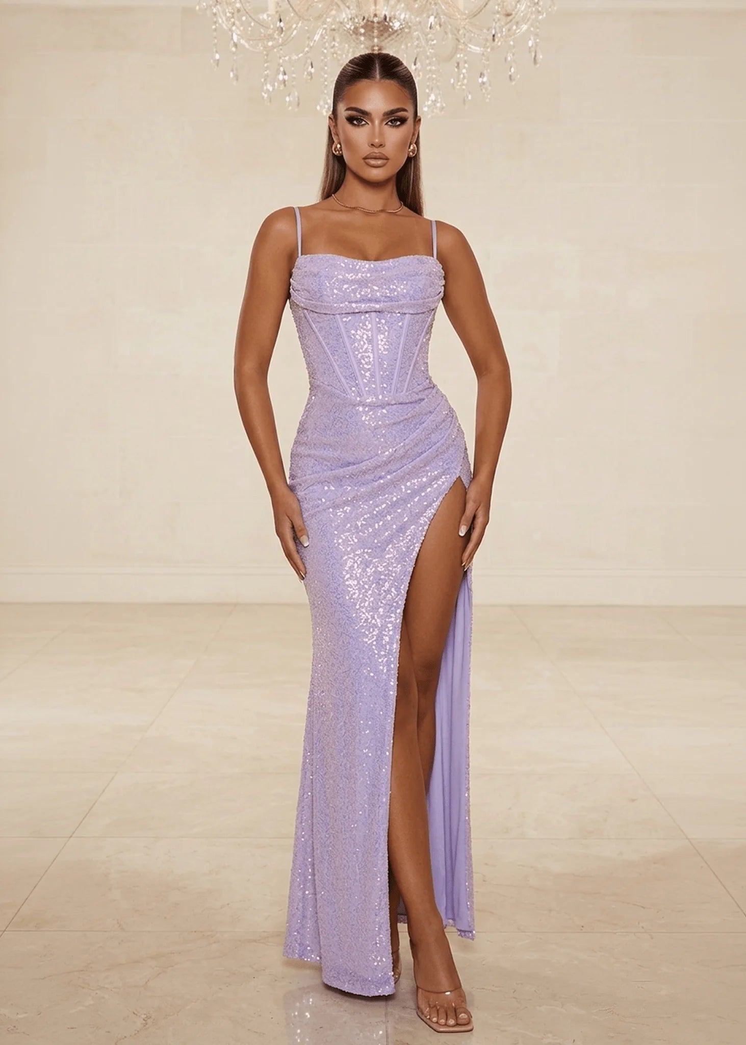 Runaway Royalty Sequin Gown Lilac