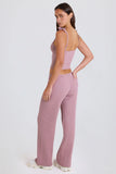 Ribbed Knit Wide Leg Joggers in Mauve