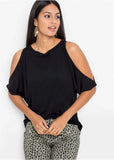 Cold Shoudler T Shirt Black