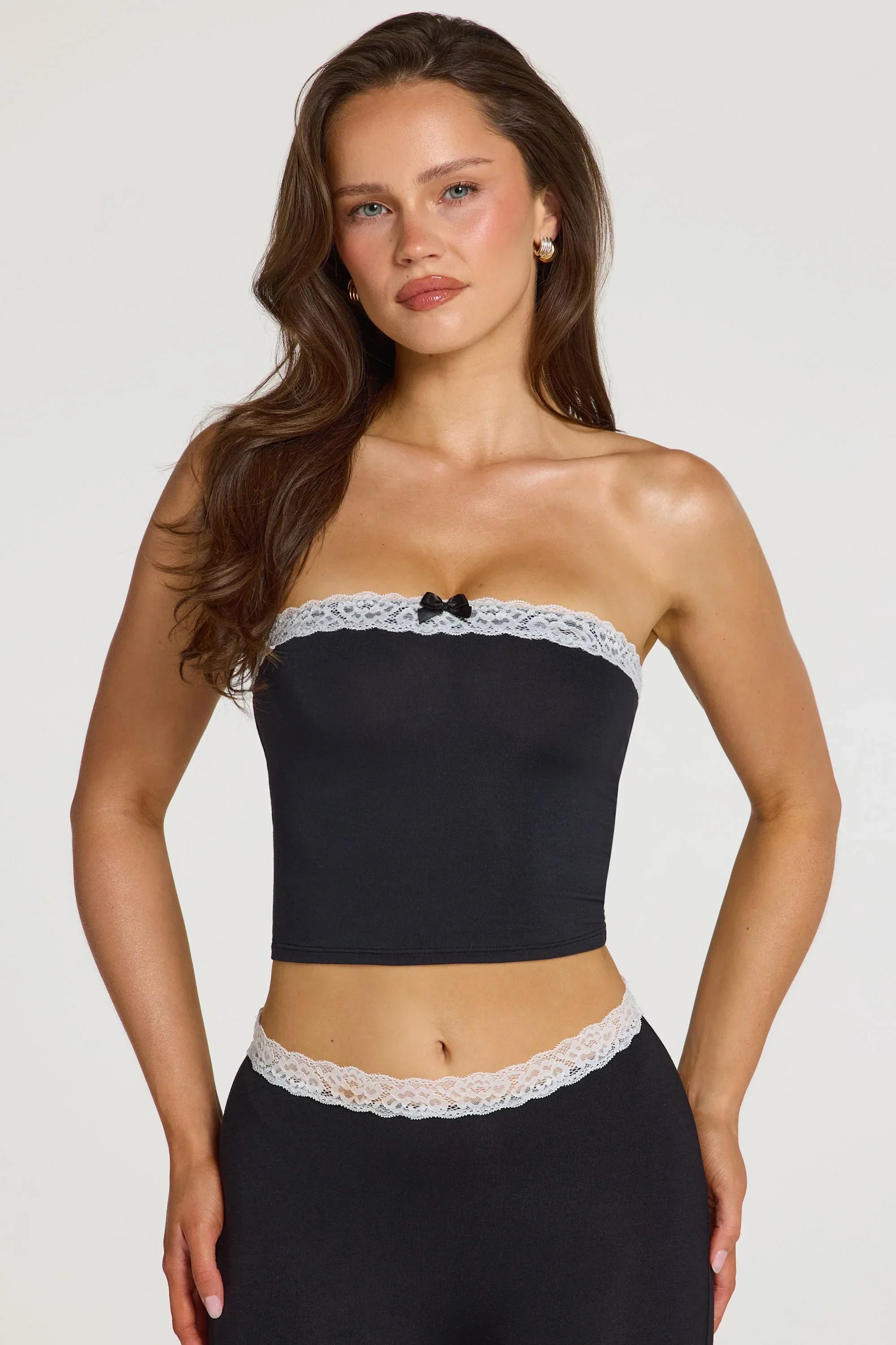 Modal Lace Trim Bandeau Top in Black