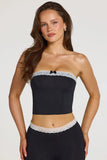 Modal Lace Trim Bandeau Top in Black