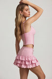 Layered Ruffled Low Rise Mini Skirt in Soft Pink