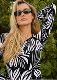 Asymmetric Neck Top Black Contrast Bold Leaves