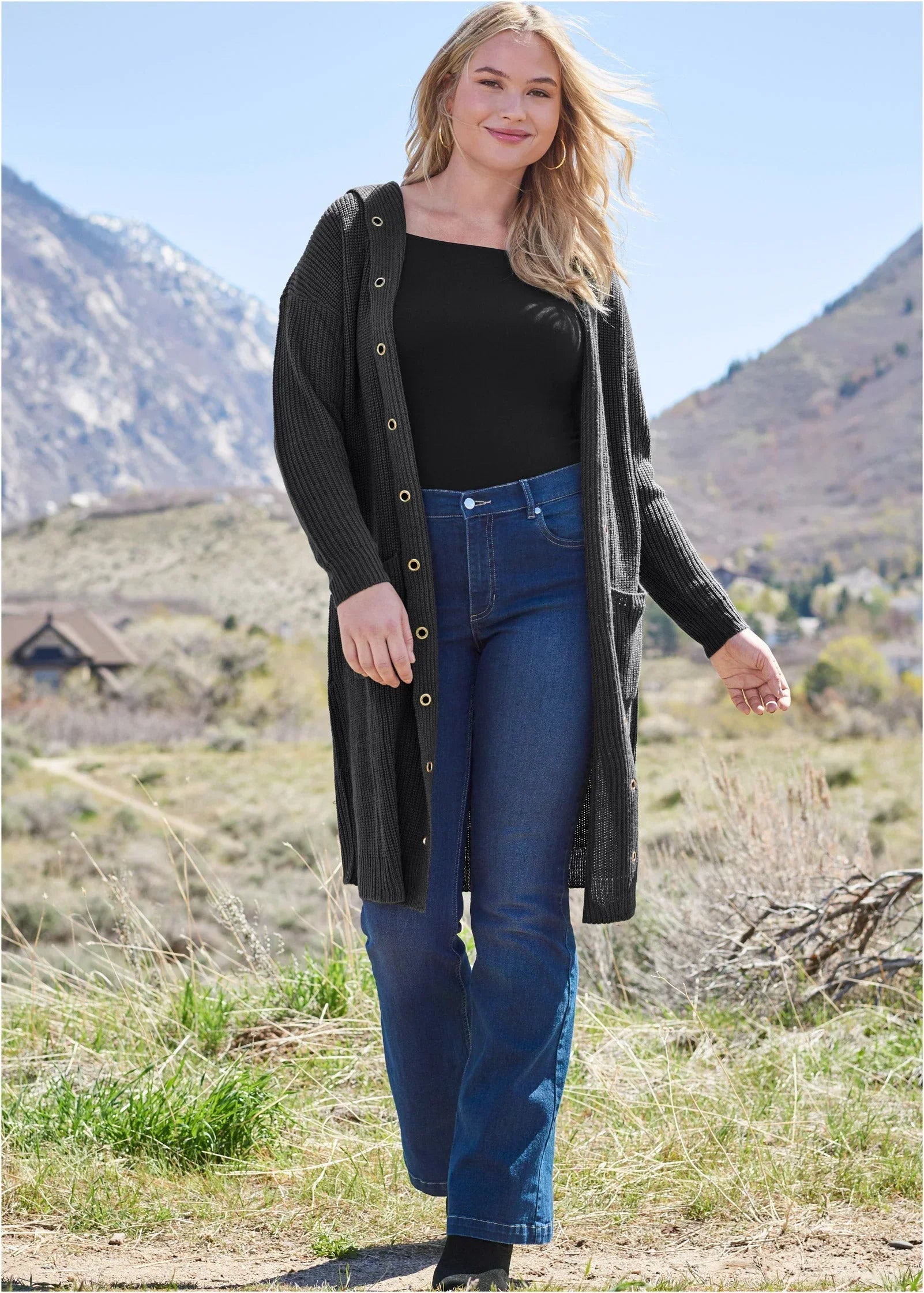 Grommet Detail Duster Black