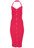 Button Front Halter Midi Azalea