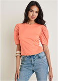 Eyelet Puff Sleeve Top Burnt Coral