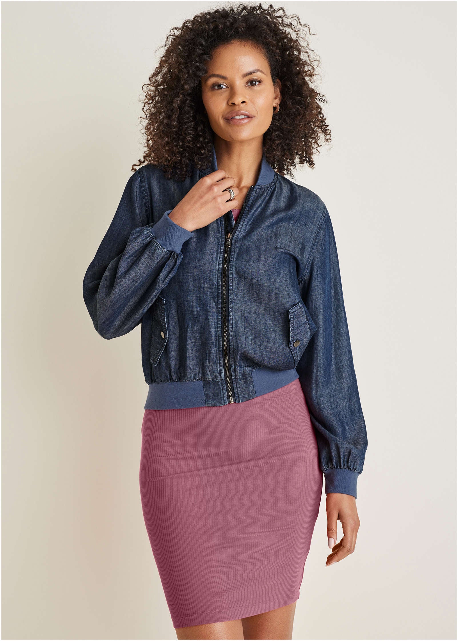 Chambray Bomber Jacket Dark Wash